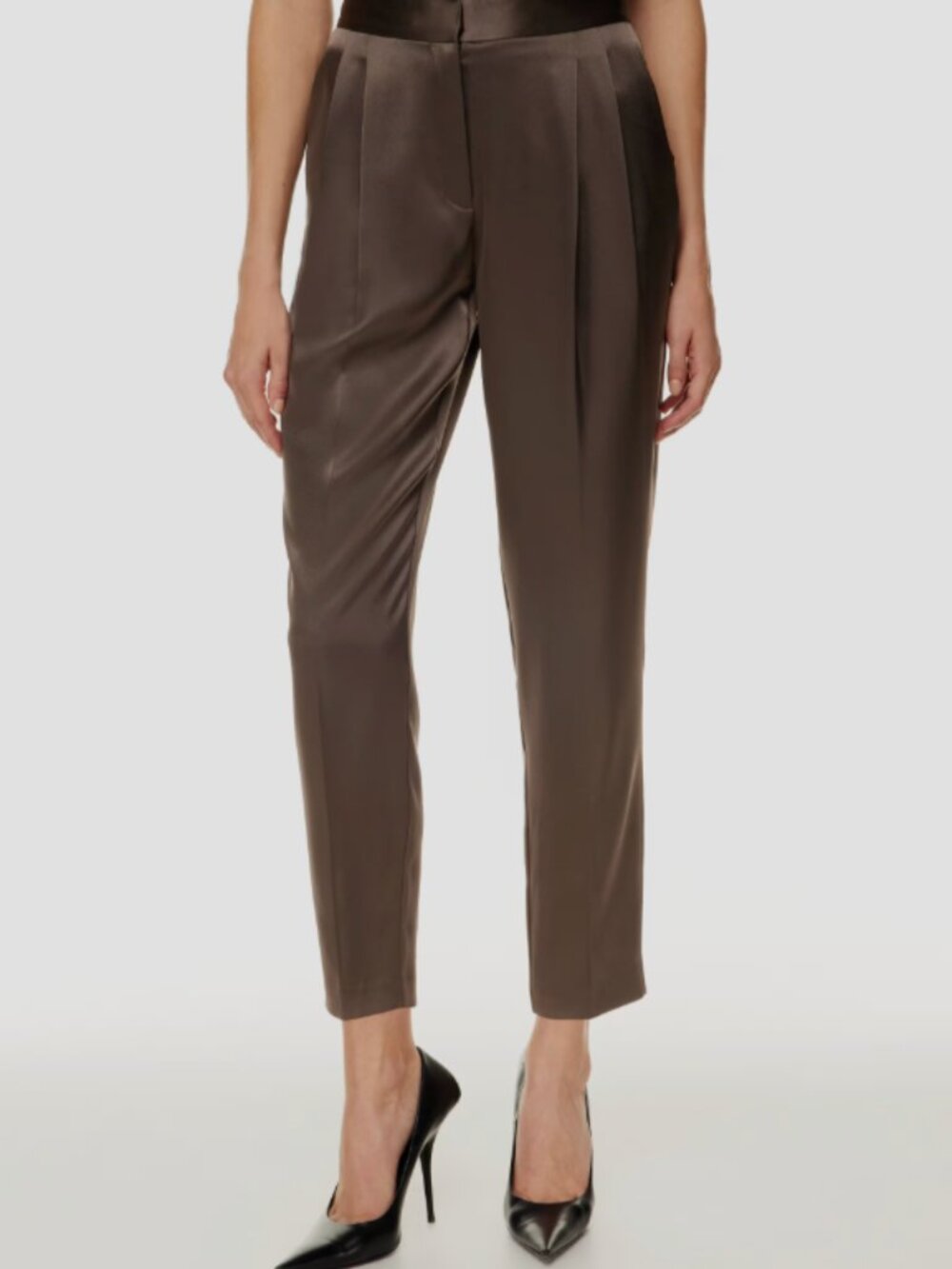 Babaton Vogue Satin Women's High Rise Trousers in Rich Mocha Brown